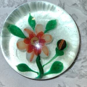 Vintage Murano Paperweight Asian Lotus Flower Cherry Blossom Handblown Glass